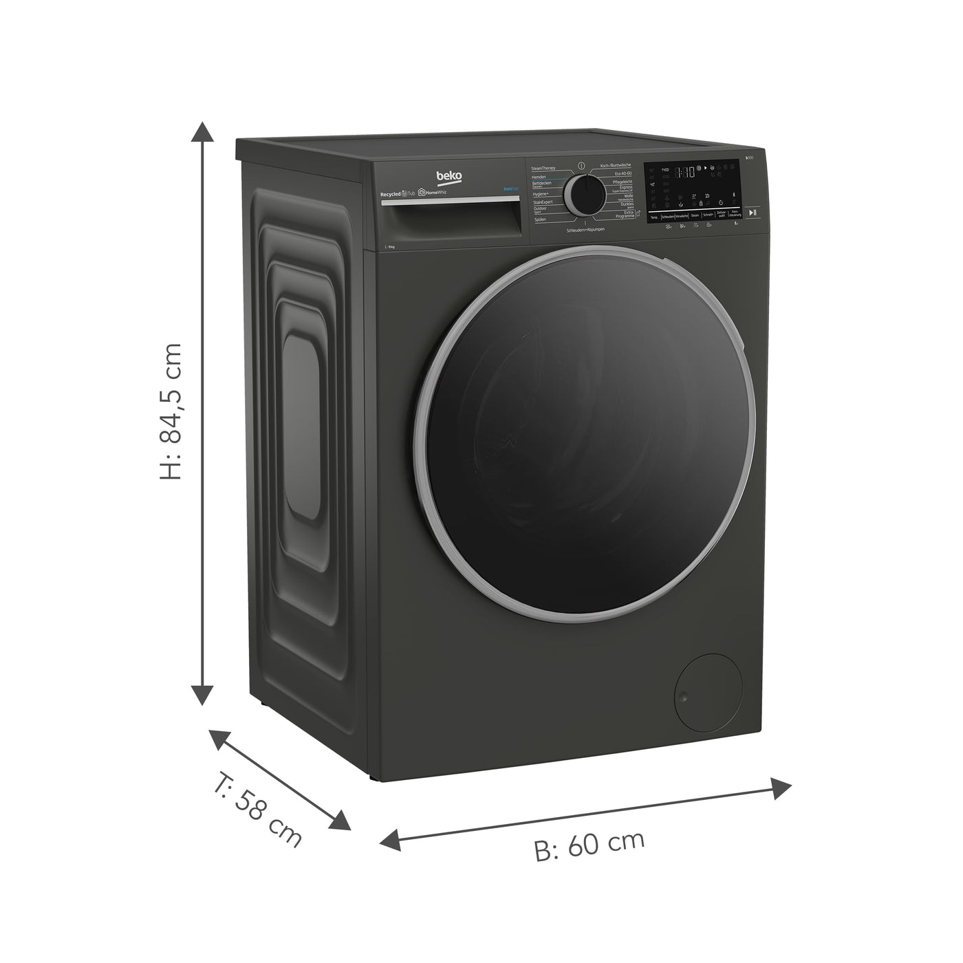 Beko B3WFT59415M Waschvollautomat, Waschmaschine, 9kg, 1400 U/min, SteamCure Dampffunktion, allergikergeeignet, AddXtra-Nachlegefunktion, Ironfast, AquaWave-Schontrommel, Bluetooth-Steuerung, Grau