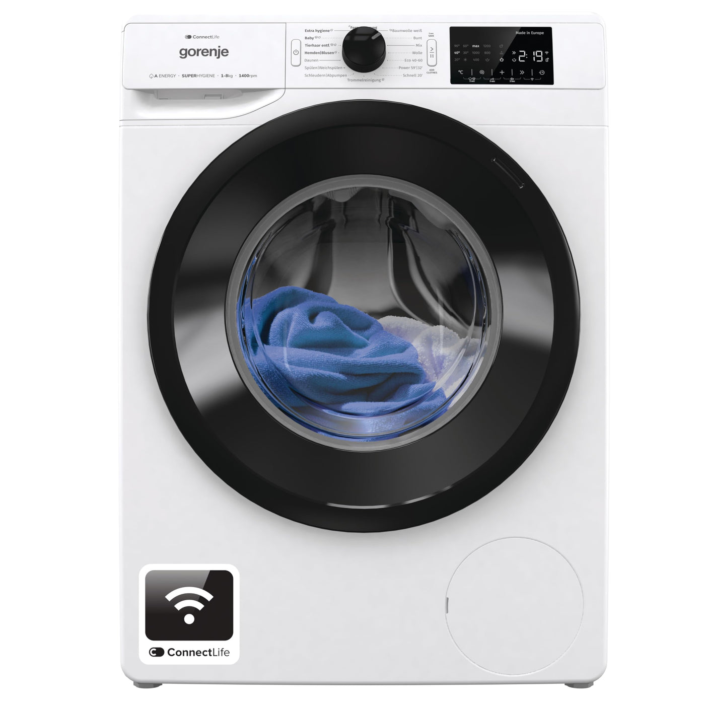 Gorenje WNEI 86 APS Waschmaschine mit Dampffunktion / 8 kg / 1600 U/min /16 Programme/Inverter Motor/Edelstahltrommel/AquaStop/Kindersicherung/SterilTub/Weiß