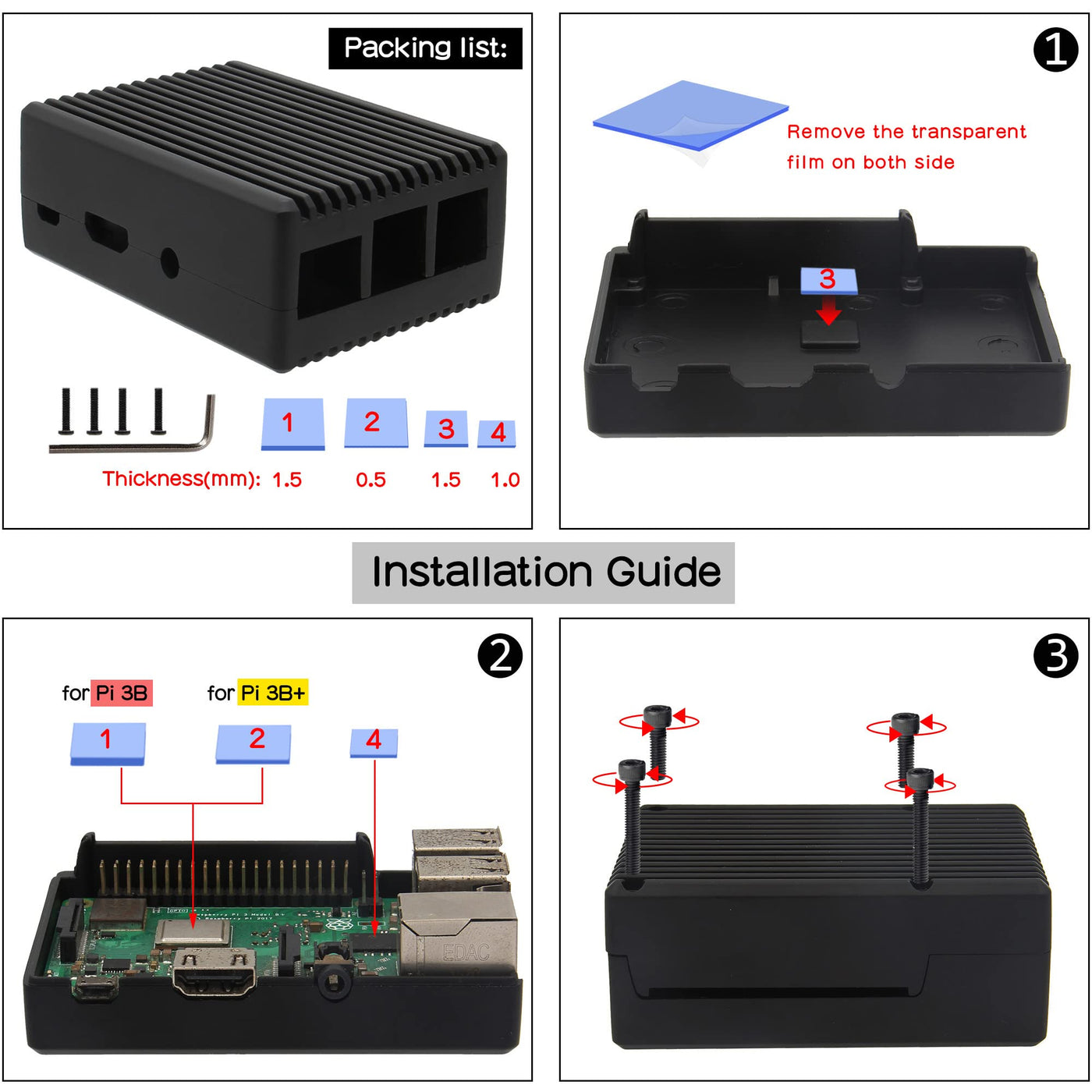 Geekworm Raspberry Pi 3 B+/ 3B Gehäuse Case, Pi 3B+/ 3B Aluminum Passive Cooling Case Housing for Raspberry Pi 3 Model B+/Raspberry Pi 3 Model B (P252)