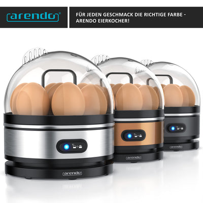 Arendo Sevencook Eierkocher 400 W – Edelstahl Design - 1-7 Eier - Egg Cooker - EIN/AUS-Schalter – 3 Härtegrade wählbar - Warmhaltefunktion - Signalton - BPA-frei - silber