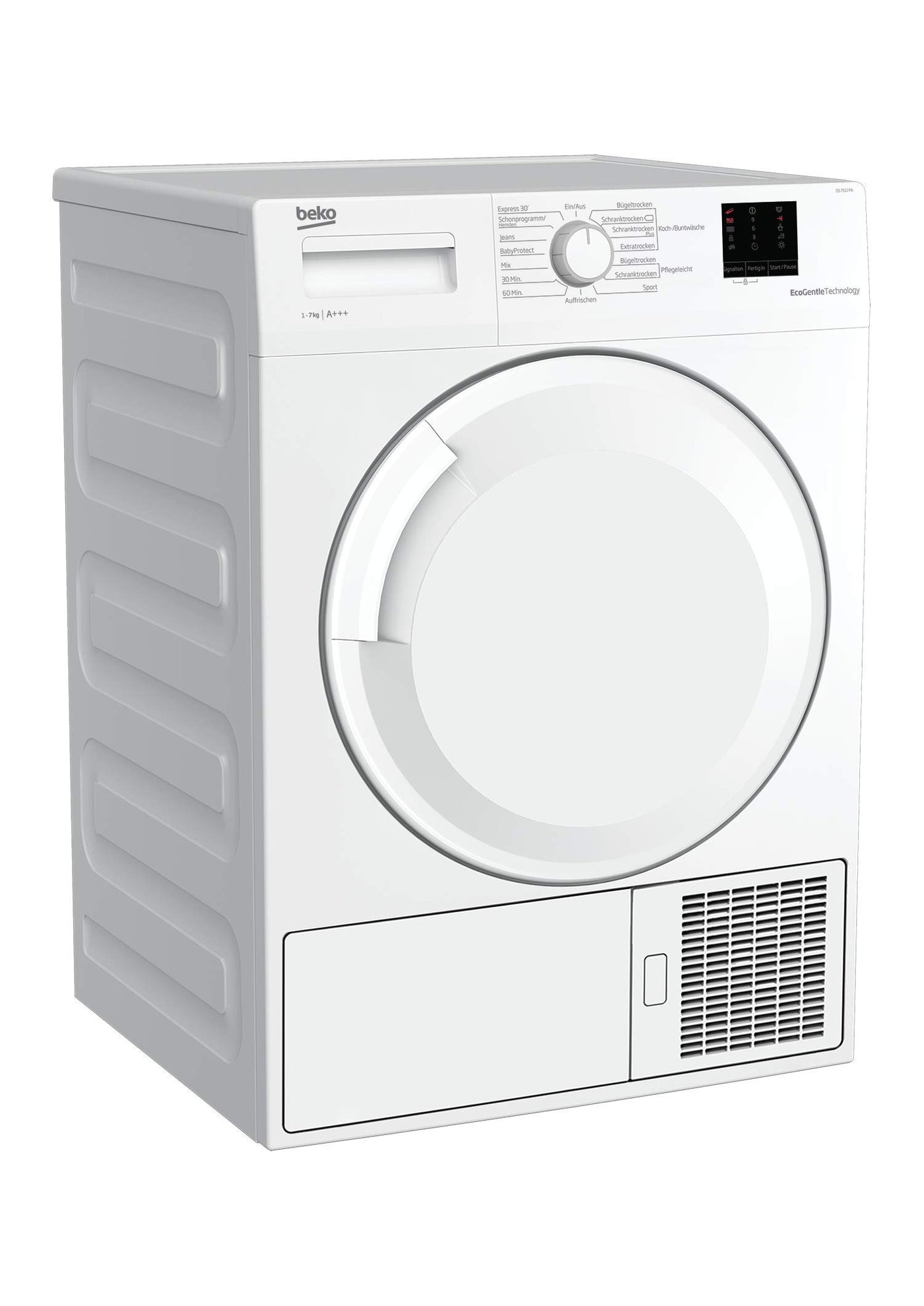 Beko DS7511PA b100 Wärmepumpentrockner, 7 kg, LED-Display, Aquawave Shcontrommel, 34 cm XL-Einfüllöffnung, Startzeitvorwahl, Kindersicherung, Knitterschutz, Weiß