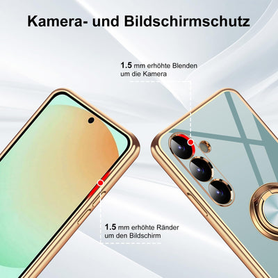 Layeri für Samsung Galaxy S24 FE Hülle mit Schutzfolie Galvanik Glitzer Silikon Handyhülle Samsung S24 FE 5G Ring Ständer Kameraschutz Kratzfest Stoßfest Dünn Schutzhülle Galaxy S24 FE 5G Hülle