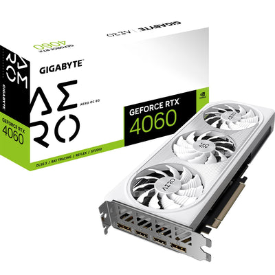 Gigabyte NVIDIA GeForce RTX 4060 AERO OC Graphics Card - 8GB GDDR6, 128-bit, PCI-E 4.0, 2550MHz Core Clock, 2x DP 1.4, 2x HDMI 2.1a, NVIDIA DLSS 3 - GV-N4060AERO OC-8GD