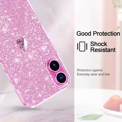 AROYI 3 in 1 Klar Glitzer Handyhülle Kompatibel mit iPhone 16 Hülle Glitzer mit 2 Stück Schutzfolie, Handyhülle iPhone 16 Transparent Weiche TPU Silikon Case [Anti-Yellowing]