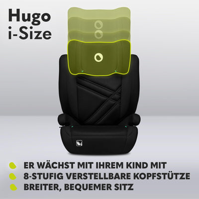 LIONELO HUGO I-SIZE Kinderautositz, Gruppe 2 3, von 100–150 cm, ISOFIX-Installation, verstellbare Kopfstütze, Memory-Schaum, Seitenschutz, bequeme Armlehnen