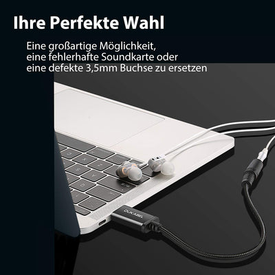 DuKabel USB Externe Soundkarte USB auf 3.5mm Klinkenbuchse (4 Pole CTIA) Stereo Audio Adapter Kabel External Sound Card für Headset, Lautsprecher oder 4 Pole TRRS Mikrofon - Schwarz