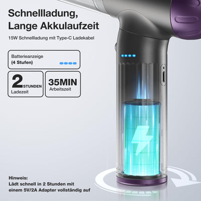 MECO ELEVERDE 4-in-1 Auto Staubsauger Stark, 18Kpa Mini Handstaubsauger Akku Kabellos, 3-Gang Tragbarer Staubsauger Druckluft mit Bürstenloser Motor und LED-Licht für Auto Outdoor Haus, Lila