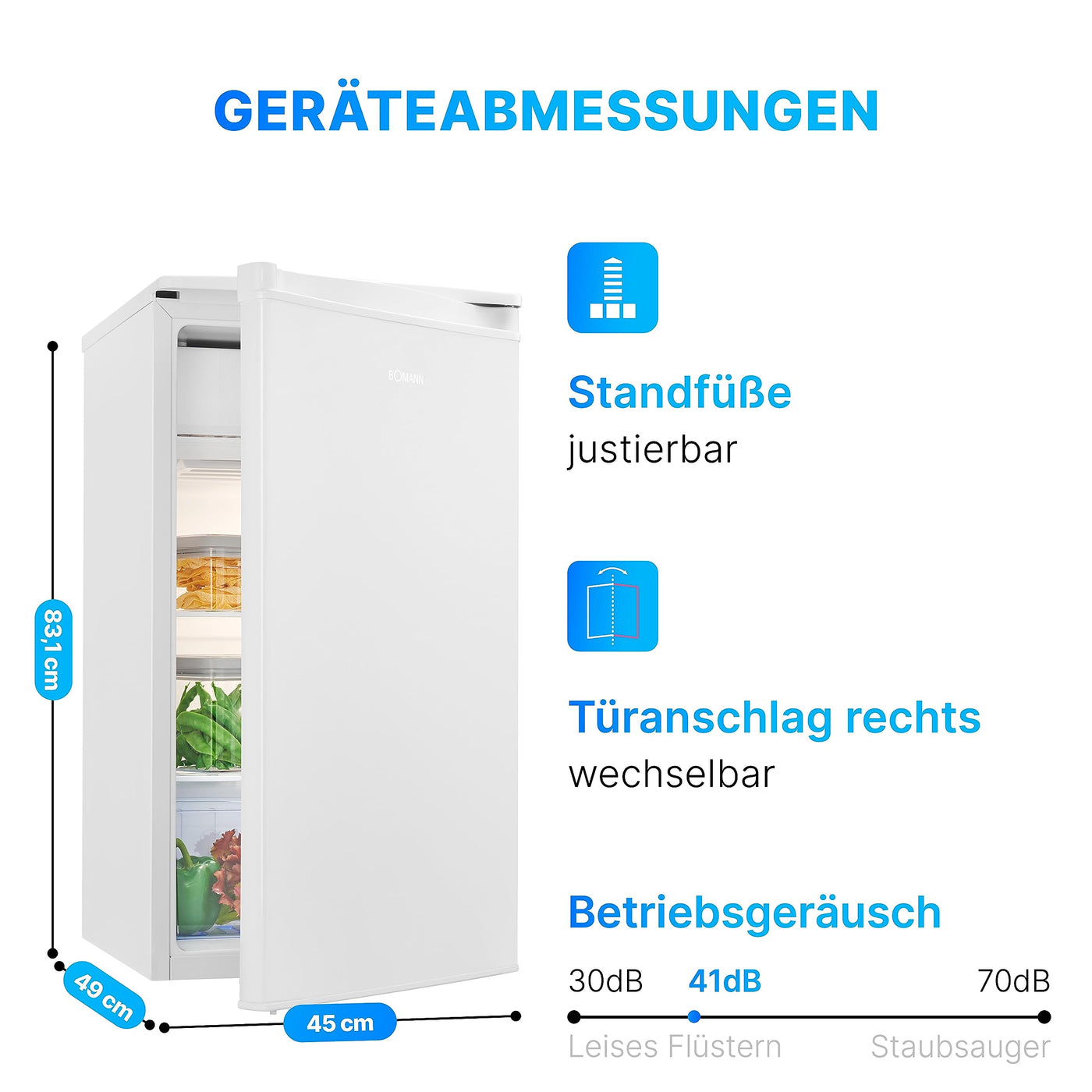 Bomann Kühlschrank mit Gefrierfach | 91L Nutzinhalt davon 8L Gefrierfach | Kühlschrank klein | mit wechselbarem Türanschlag | Mini Kühlschrank m. Gemüseschale | 2 Ablagen | Minibar leise | KS 7349