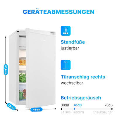 Bomann Kühlschrank mit Gefrierfach | 91L Nutzinhalt davon 8L Gefrierfach | Kühlschrank klein | mit wechselbarem Türanschlag | Mini Kühlschrank m. Gemüseschale | 2 Ablagen | Minibar leise | KS 7349