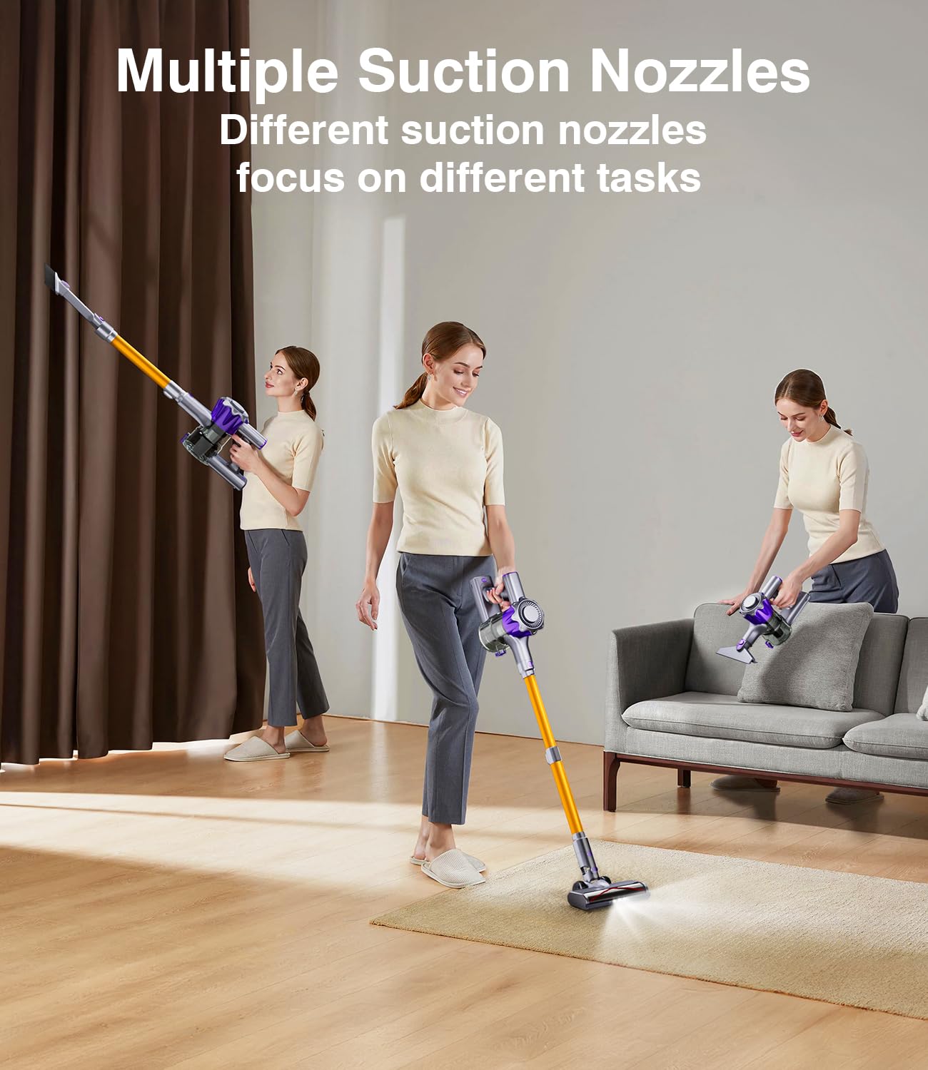 Akku Staubsauger, 40000Pa/450W Staubsauger Kabellos mit Smart Display Bis zu 50 Minuten Laufzeit Cordless Vacuum Cleaner mit Automatikmodus&Anti-Verhedderung-Bürste für Teppich Hartboden und Tierhaare