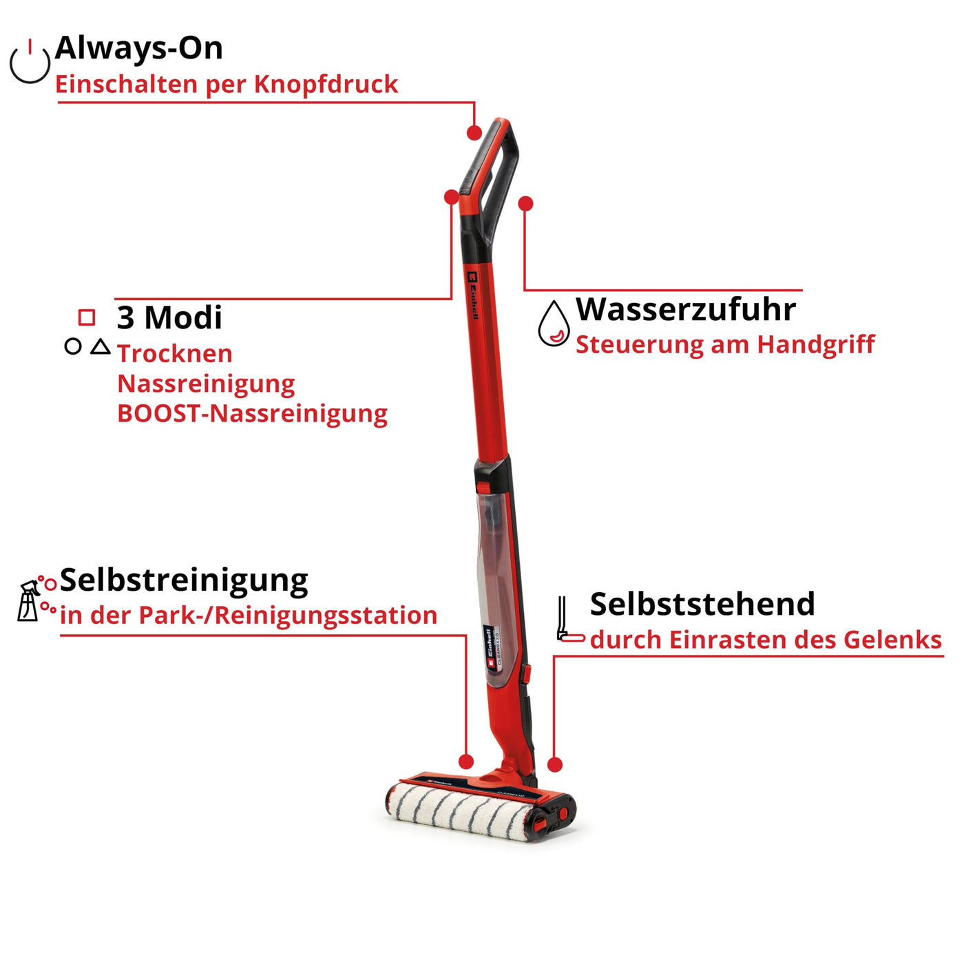 Einhell Akku-Hartbodenreiniger CLEANEXXO Power X-Change (18 V, 290 mm Bürstenwalze, BOOST-Modus, Selbstreinigungsfunktion, steuerbare Wasserzufuhr, ohne Akku)