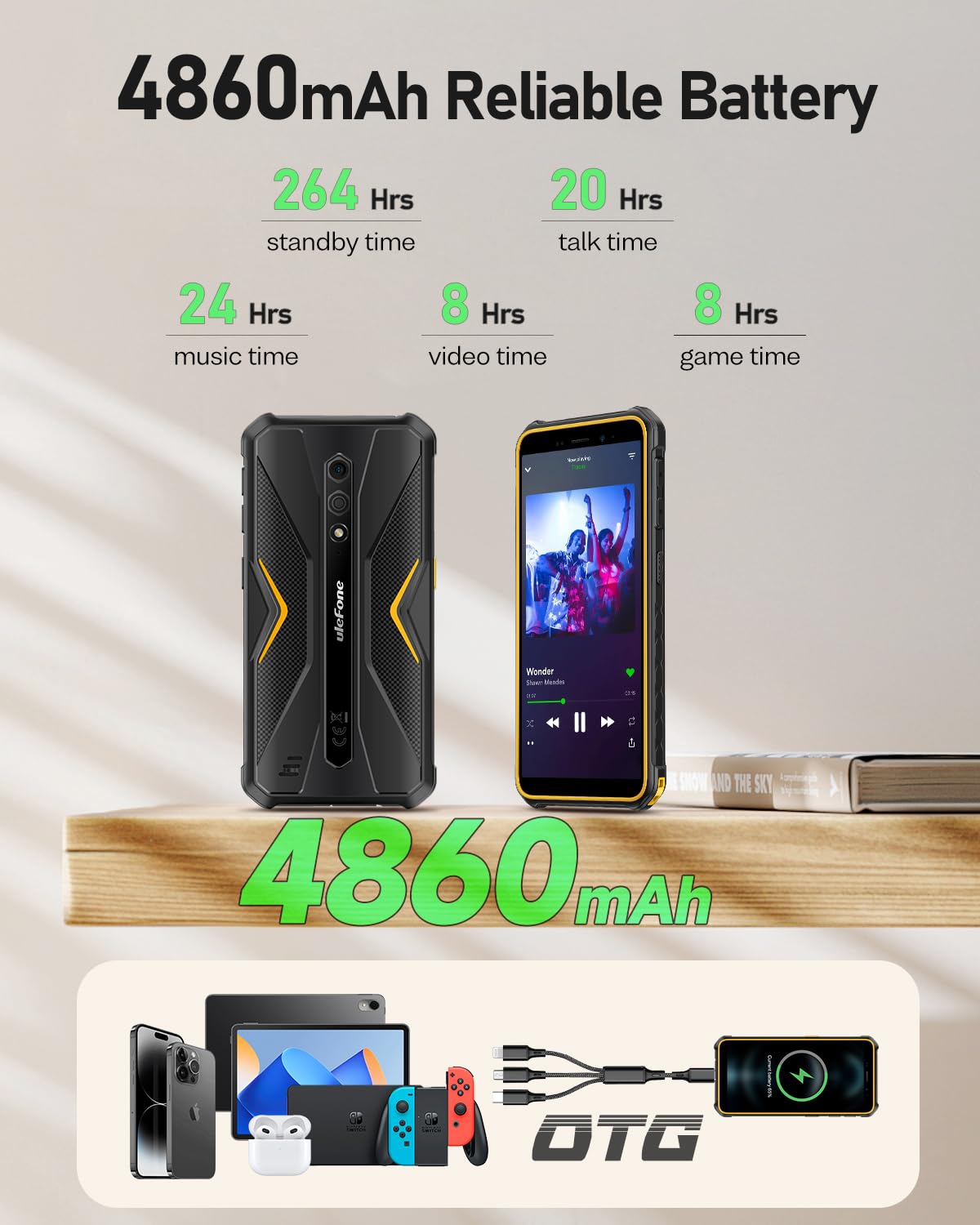 Ulefone Armor X12 Pro Outdoor Smartphone 8GB + 64GB/256GB SD, Octa Core Android 13 4860mAh 13MP+8MP 5,45'' HD+ IP69K Wasserdicht Handy ohne vertrag 4G Dual SIM Face ID NFC GPS - 2 Jahre Garantie Grün