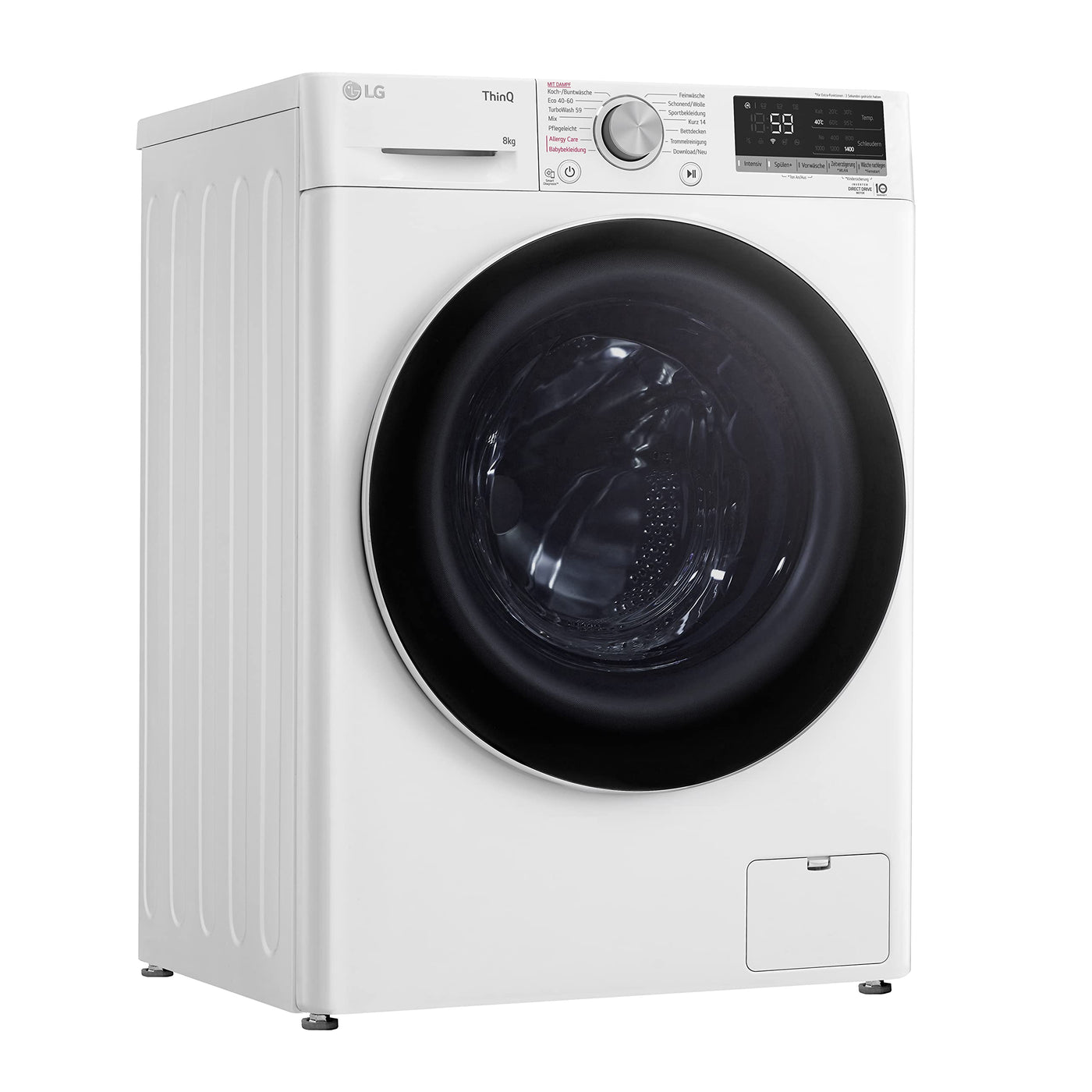 LG F4WV7080, Klasse A, Frontlader-Waschmaschine 8 kg, 1400 U/Min, AI Direct Drive, Wi-Fi, Tiefenreinigung mit Dampf, Große Kapazität, TRIPLE A, Außentür aus Sicherheitsglas, 62 x 60 x 85 cm ꟷ Weiß