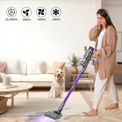 Aspirateur sans fil Vistefly V15s Max 45000Pa, 580W Aspirateur sans fil avec écran tactile 8 en 1 Détection automatique de la poussière 70 minutes d'autonomie pour poils d'animaux Sols durs Tapis