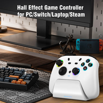 DuLingKer PC Controller mit Ladestation, Wireless Switch Controller für Switch/PC Windows/Steam mit Hall Effekt Trigger/Joystick(Kein Drift), RGB Licht, M1/M2 Taste, Game Controller für PC/Switch