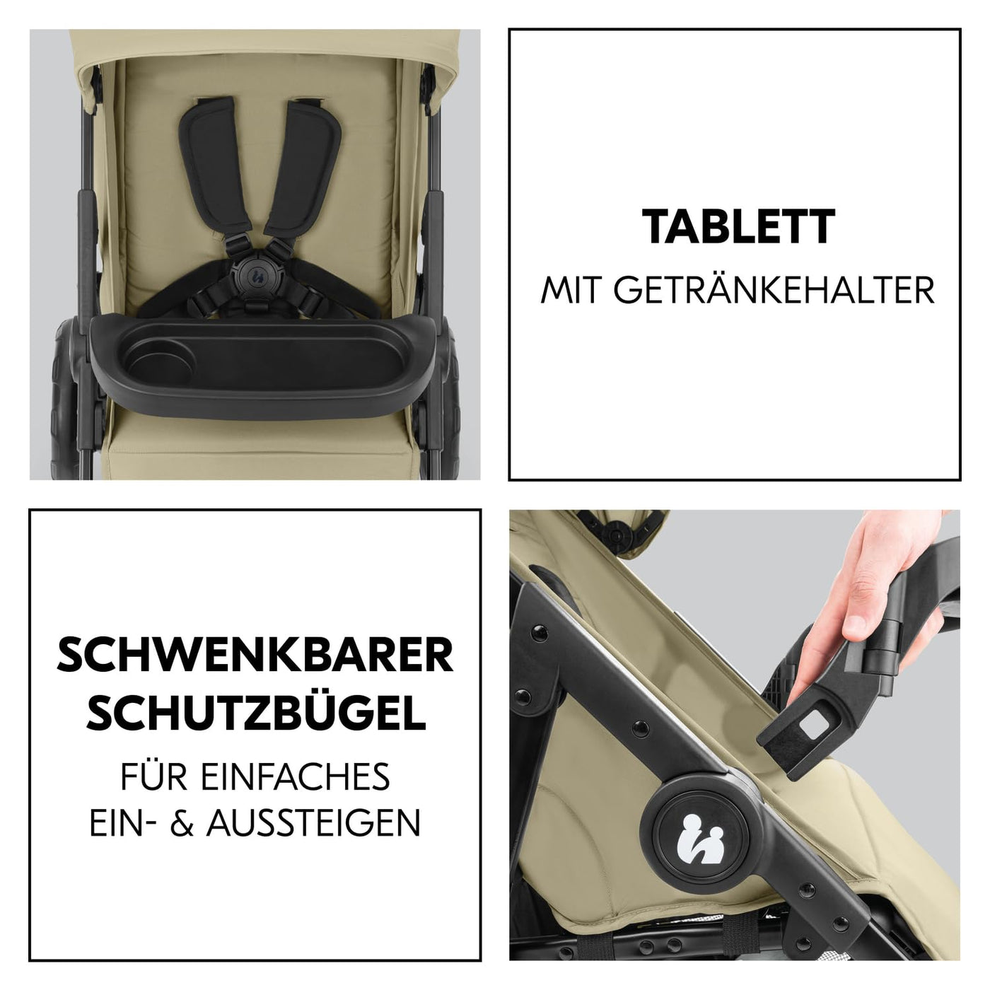 hauck Buggy Shop N Care für Kinder ab Geburt bis 22 kg mit Liegefunktion, Getränkehalter und Snack Tablett, Klein Zusammenklappbar, Sonnenverdeck (UPF 50+), XL Korb bis 3 kg (Olive)