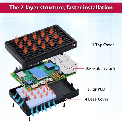 GeeekPi Raspberry Pi 5 Gehäuse,Raspberry Pi 5 Armor Gehäuse mit passiver Kühlung,Raspberry Pi 5 Aluminium Gehäuse Metal Case mit Wärmeleitenden Aufkleber Heatsink Cooler für Raspberry Pi 5 4GB/8GB