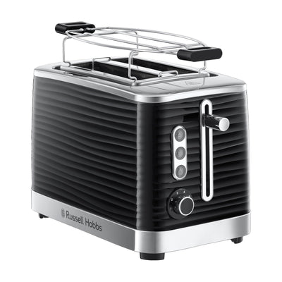 Grille-pain Russell Hobbs [pour 2 tranches] Inspire Black avec structure brillante de haute qualité (fentes de toast extra larges, y compris grille à pain, 6 niveaux de brunissage + fonction décongélation et réchauffage) 24371-56