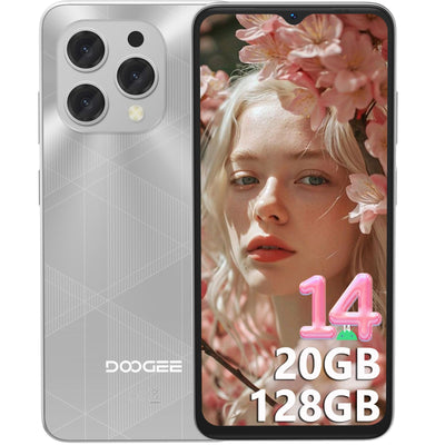 DOOGEE N55 Plus(20GB+128GB) Android 14 Smartphone Ohne Vertrag, 90Hz Handy Ohne Vertrag Octa Core 6,56" HD+, 5150mAh Handy Günstig,13MP+8MP Simlockfreie Handys 4G Dual SIM/Face ID/Widevine L1/GPS/OTG