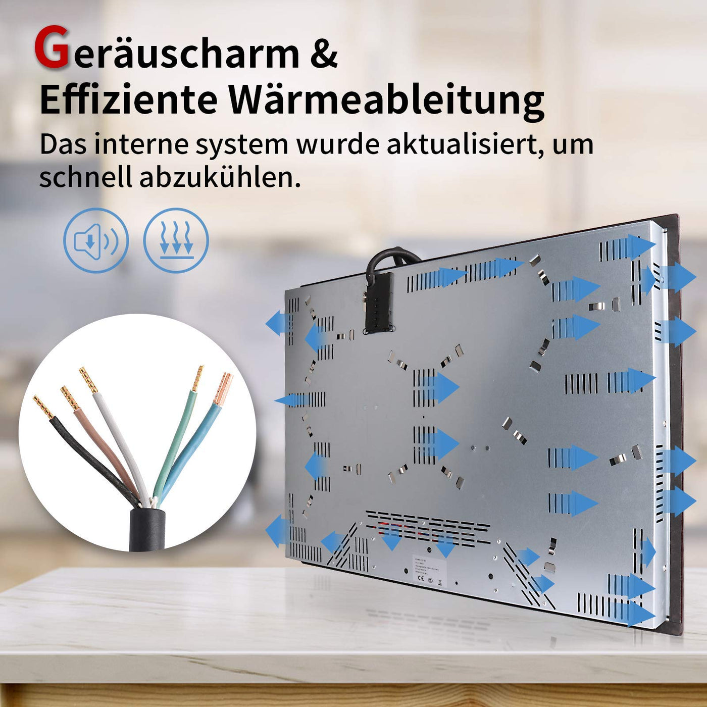 Glaskeramikkochfeld, IsEasy Kochfelder, 77cm, 8600W, 5 Kochzonen, 2400W/2000W/1800W/1200W, Verdrahtung, Einbau Keramikkochfeld, 9 Heizstufen, Automatische Abschaltung, Restwärmeanzeige