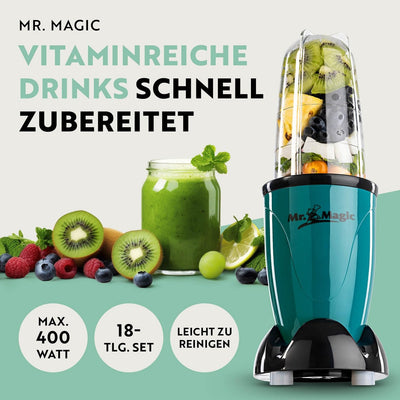 GOURMETmaxx Mr. Magic Mixer | Smoothie Maker mit XXL-Zubehörpaket | Standmixer 18-tlg. | Blender mit auslaufsicheren Frischhaltedeckeln | Food Processor für Shakes, Smoothies etc.