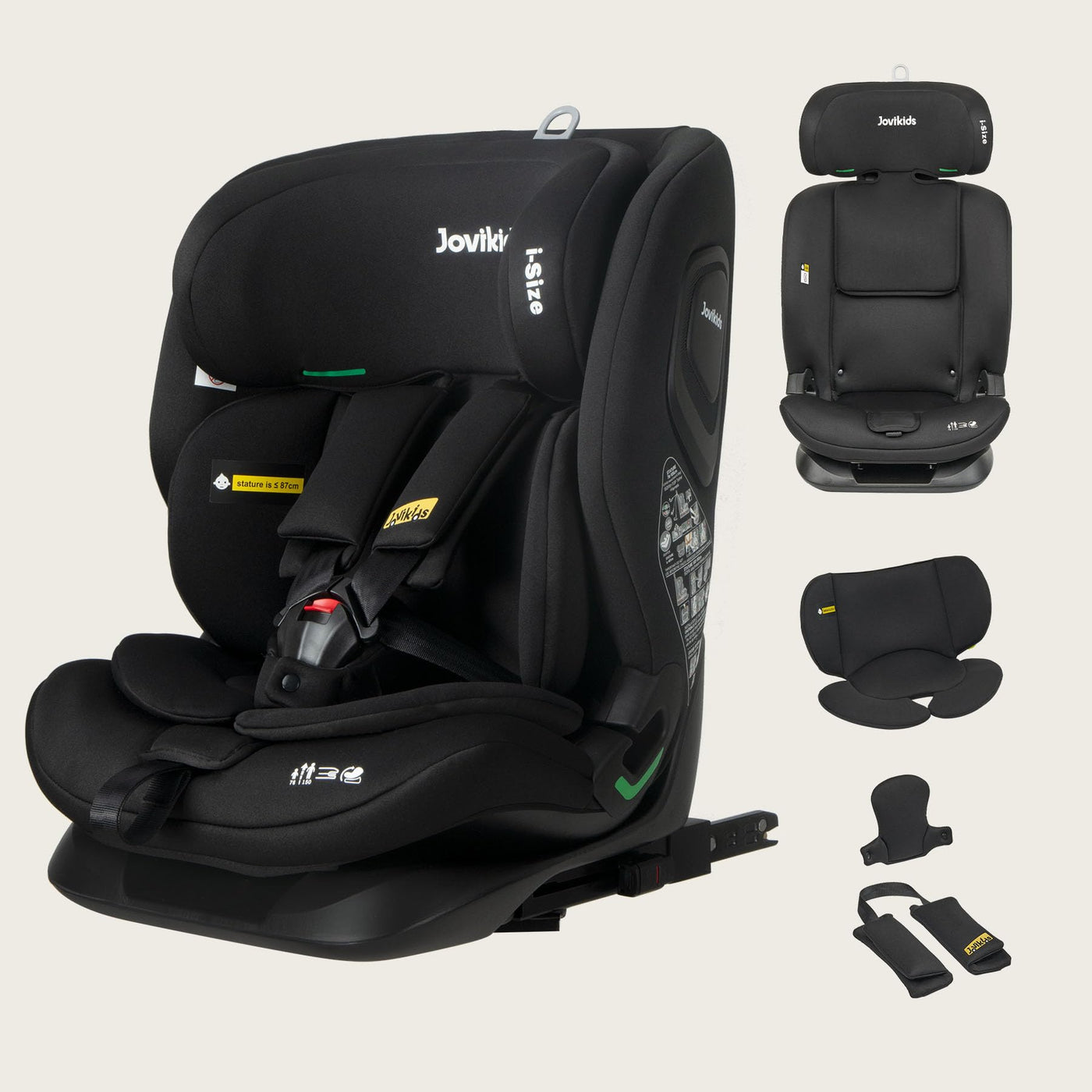 Jovikids i-Size Kindersitz, 76-150cm Kinderautositz mit ISOFIX und Ruheposition, ECE R129, für Kinder von ca.15 Monate-12 Jahre (schwarz)