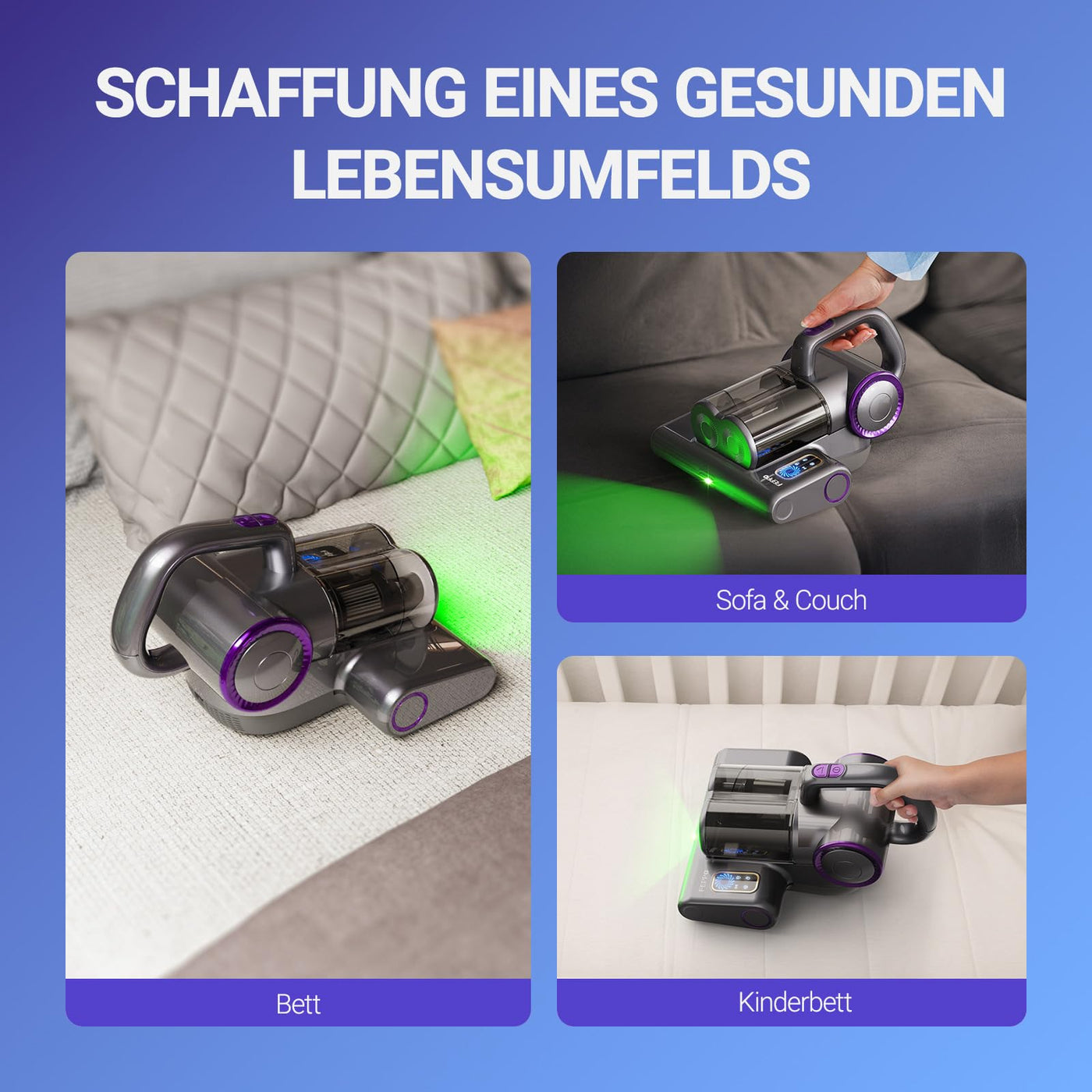 FEPPO Milbensauger für Matratzen, 16Kpa Matratzensauger mit 253,7nm UV-C-Licht, 140°F Wärme, HEPA-Filter & Ultraschall, Vielseitiger Milbenstaubsauger für Bett, Sofa, Kinderbett (Kabelgebunden, 500W)