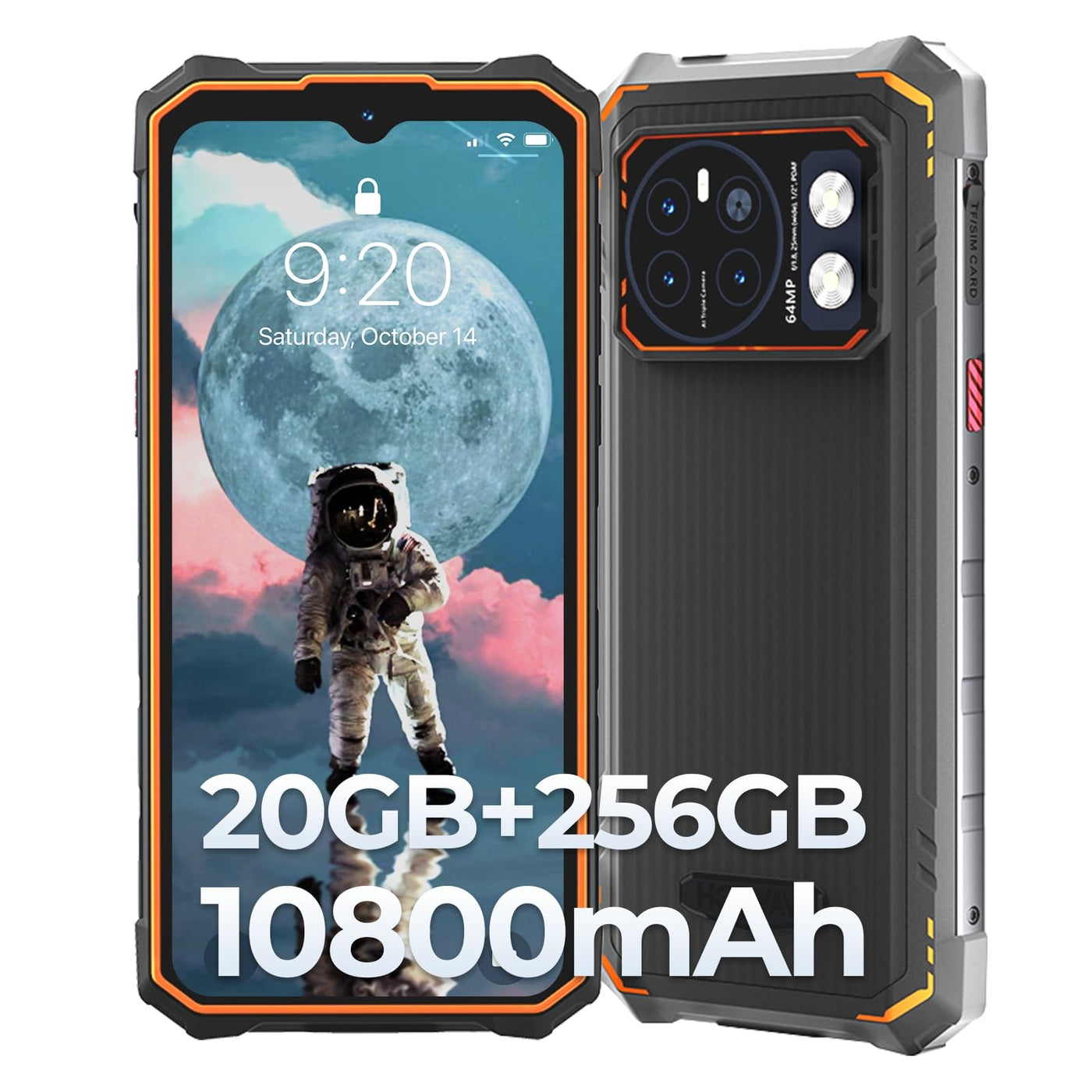 HOTWAV Cyber 13 PRO Smartphone ohne Vertrag, 6,6" FHD+ 10800mAh 12GB+256GB+2TB Erweiterbar IP68/IP69K Outdoor Handy, 64MP+16MP Kamera Octa-Core Prozessor , Dual SIM 4G/Wi-Fi/NFC/OTG/GPS