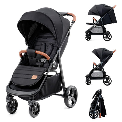 Kinderkraft GRANDE PLUS Kinderkraft buggy von Geburt bis 22 kg, Zusammenklappen mit einer Hand, Liegeposition, großes Verdeck mit Fenster, alle 4 Räder gedämpft, geräumige Sitz, Schwarz