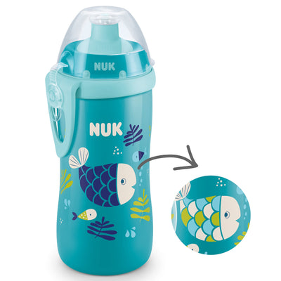 NUK Junior Cup Trinkflasche mit Chamäleon-Effekt | 18+ Monate | mit Farbwechsel | auslaufsicherer Trinklernbecher mit Push-Pull-Trinksauger | Clip & Schutzkappe | BPA-frei | 300 ml | blau