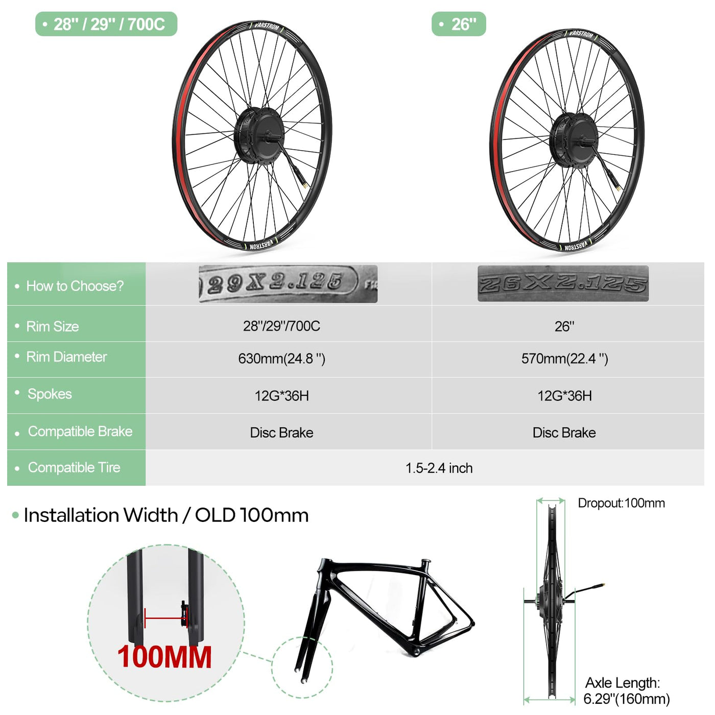 Bafang 48V 500W Vorderrad Nabenmotor - Ebike Umbausatz mit Akku Optionalem und LCD Display, Scheibenbremsversion Frontmotor mit Einbaubreite 100MM für 26" 28" 29" 700C Mountainbike Rennrad Pendlerrad