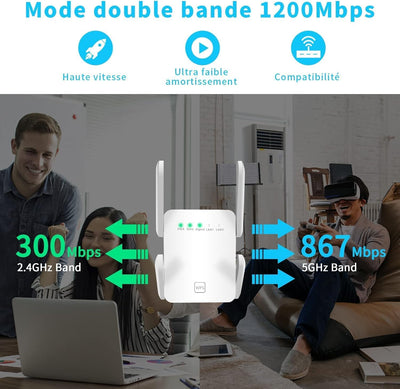 AC1200 WLAN Verstärker, Ultraxtended 1200 Mbit/s WiFi Repeater,2.4Ghz+5G mit LAN anschluss,WPS, Abdeckung bis zu 200 m², Kompatibel mit Alexa, 99% Standard-Routern