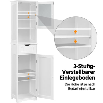 Yaheetech Badezimmerschrank Hochschrank Badschrank mit Schublade & 2 Türen und verstellbarem Einlegeboden Aufbewahrungsschrank Küchenschrank für Badezimmer/Wohnzimmer/Küche, 40 * 30 * 170 cm