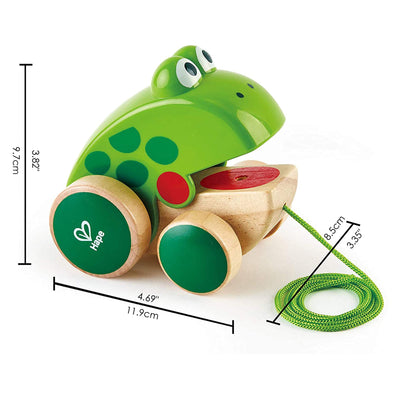 Hape Nachziehfrosch Fridolin von Hape | Holzfrosch Fliegen fressendes Nachzieh-Spielzeug für Kleinkinder, leuchtende Farben