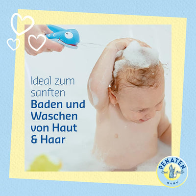 PENATEN Bad & Shampoo (400 ml), mildes Baby Bad & Baby Shampoo formuliert ohne Parabene & Farbstoffe, speziell für Neugeborene entwickeltes Baby Duschgel & Baby Haarshampoo für zarte Babyhaut