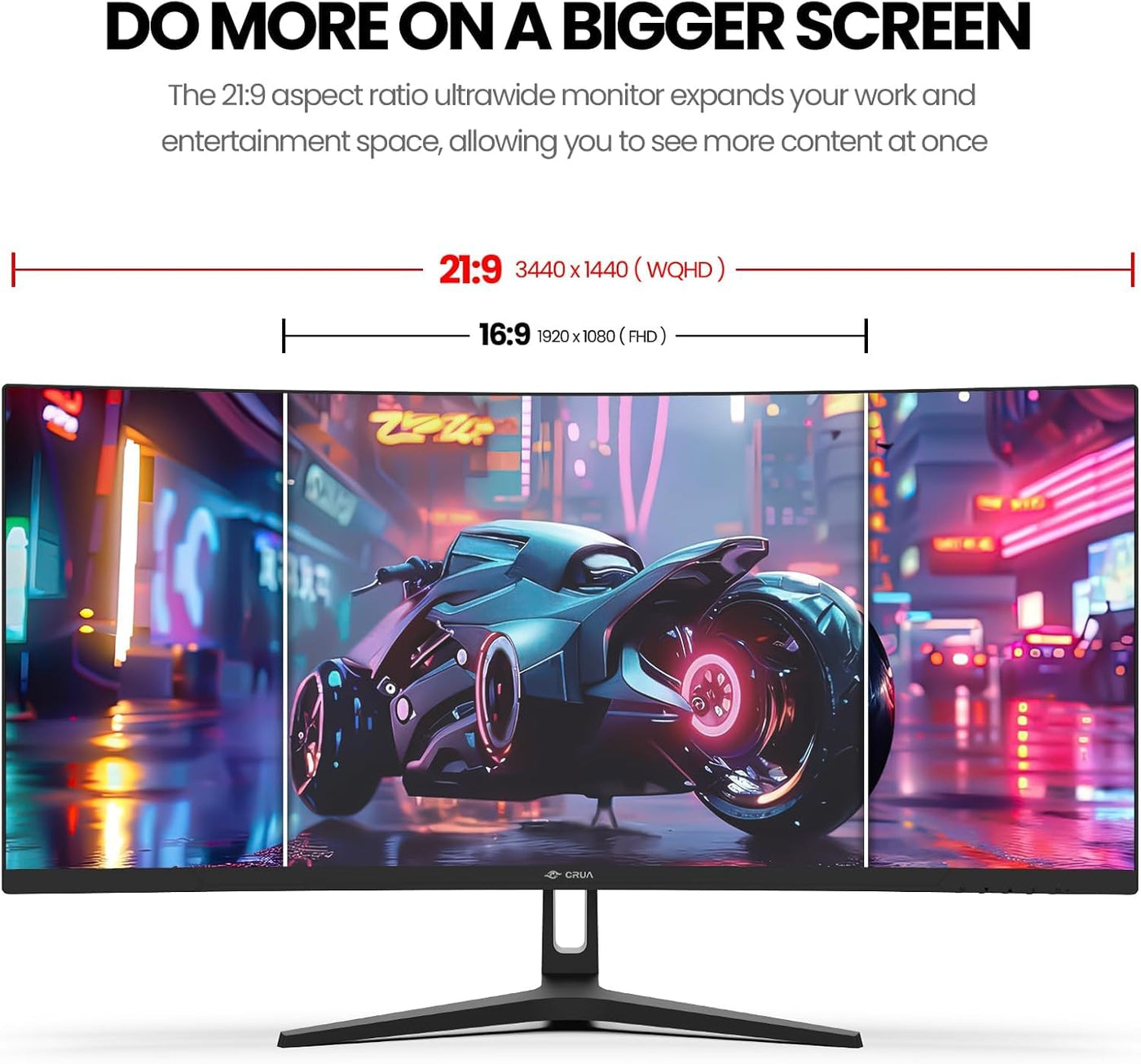 CRUA 34 Zoll Curved Gaming Monitor, WQHD 3440x1440, 165Hz, 1ms VRB, höhenverstellbar, FreeSync Premium, DP 1.4