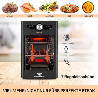 Klarstein Steakreaktor Core - Hochtemperaturgrill, 2100 W, Temperaturbereich: 200-800 °C, Indoor Grillgerät, Strahlungs-Heizelement, schwarz