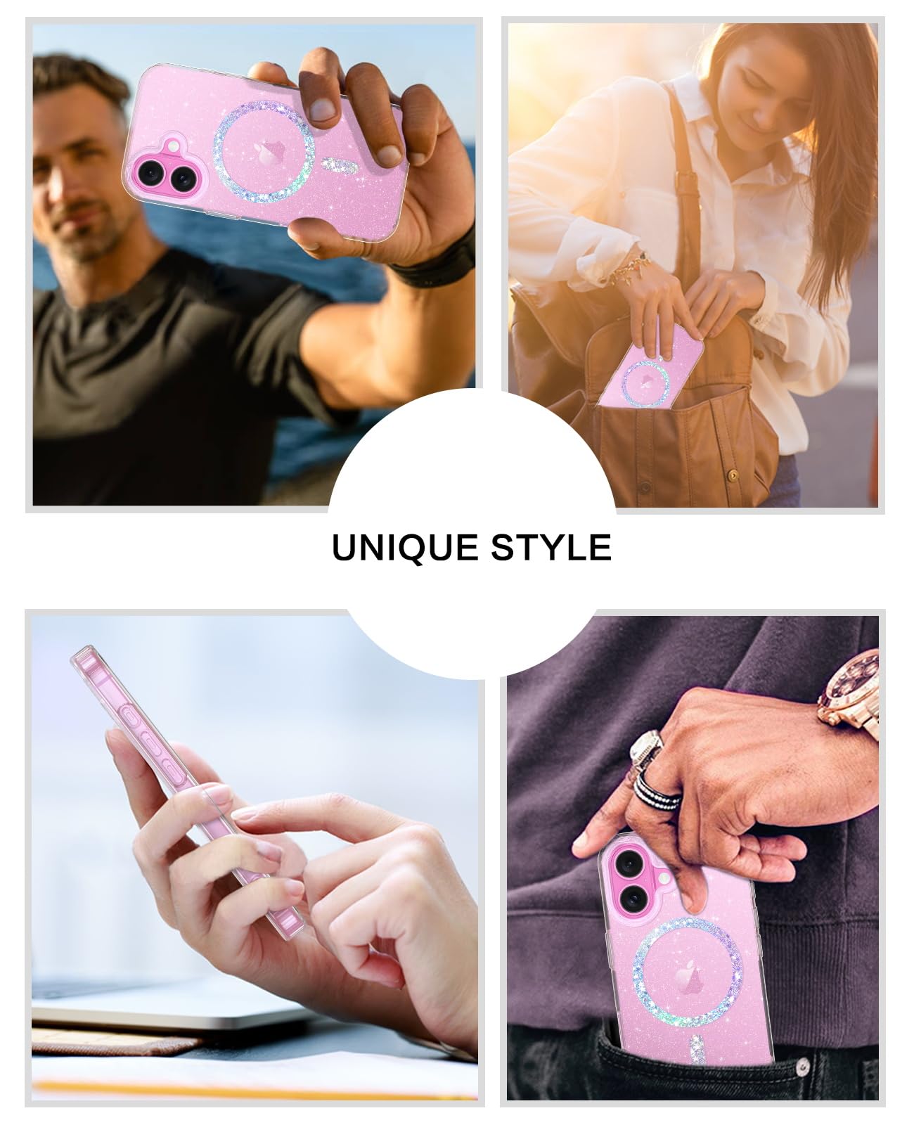 BENTOBEN für iPhone 16 Plus Hülle Handyhülle Glitzer, Magnetisches iPhone 16 Plus 6.7" Case mit Mag-Safe Muster Slim Bumper Silikon Cover Dünn Hülle für Frauen Mädchen Bling Transparent