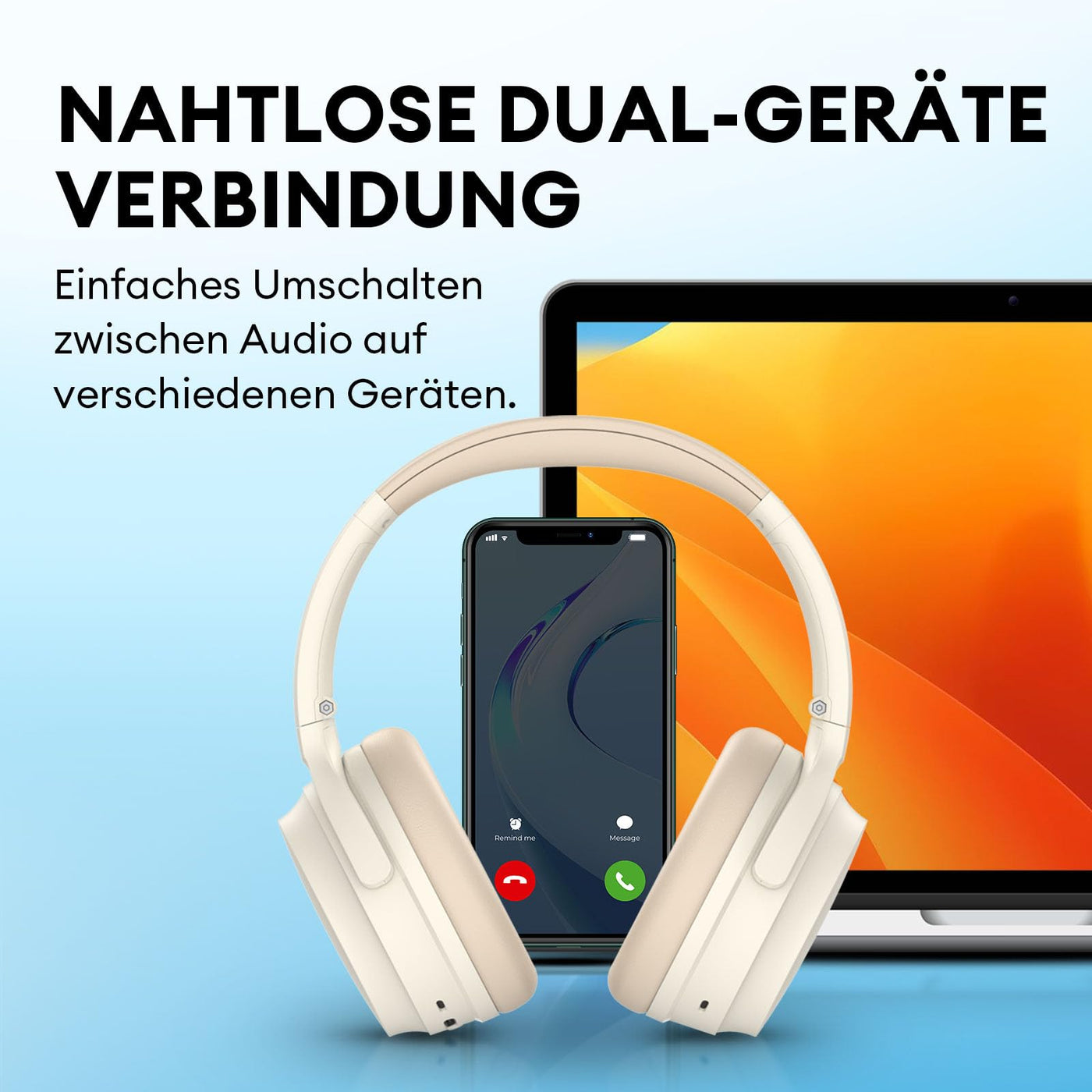 Edifier WH700NB Aktive Noise Cancelling Kopfhörer - 68 Stunden Wiedergabezeit - KI Anruf Rauschunterdrückung - Duale Verbindungen - Leichtes und Faltbares - Schnellladung - Bluetooth 5.3 - Elfenbein