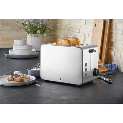 Grille-pain WMF Stelio 2 tranches en acier inoxydable, grille-pain à deux fentes avec accessoire pour petits pains, fonction bagel, 7 niveaux de brunissage, 900 W, grille-pain en acier inoxydable mat