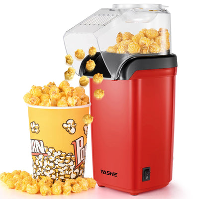 YASHE Popcornmaschine, 1200 W Heißluft Popcorn Maker, Elektrische Popcorn Maschinen, One-Touch-Bedienung, 2 Minuten, Gesund ohne Fett & Öl, Rot