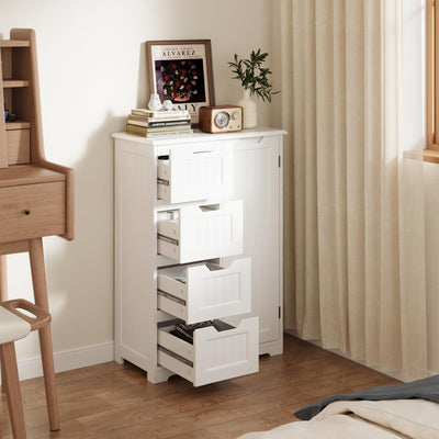 Bealife Badezimmerschrank Badschrank Schmal Beistellschrank mit 4 Schubladen Schranktür Verstellbare Trennwand Geeignet für Badezimmer Wohnzimmer Küche Flur