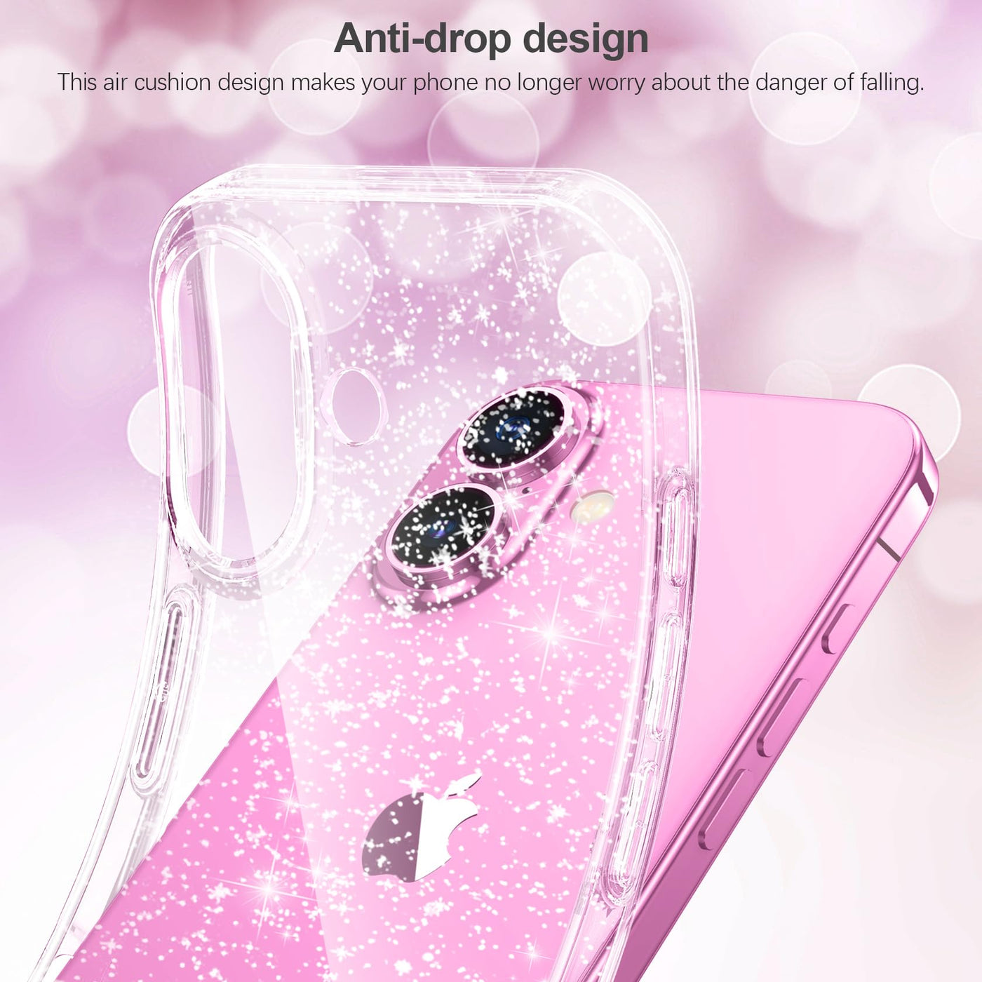 AROYI 3 in 1 Klar Glitzer Handyhülle Kompatibel mit iPhone 16 Hülle Glitzer mit 2 Stück Schutzfolie, Handyhülle iPhone 16 Transparent Weiche TPU Silikon Case [Anti-Yellowing]