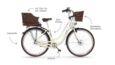 Fischer E-Bike City, CITA ER1804 Elektrofahrrad für Damen, RH 48 cm, Frontmotor 32 Nm, 36 V Akku, Elfenbein glänzend, 28 Zoll