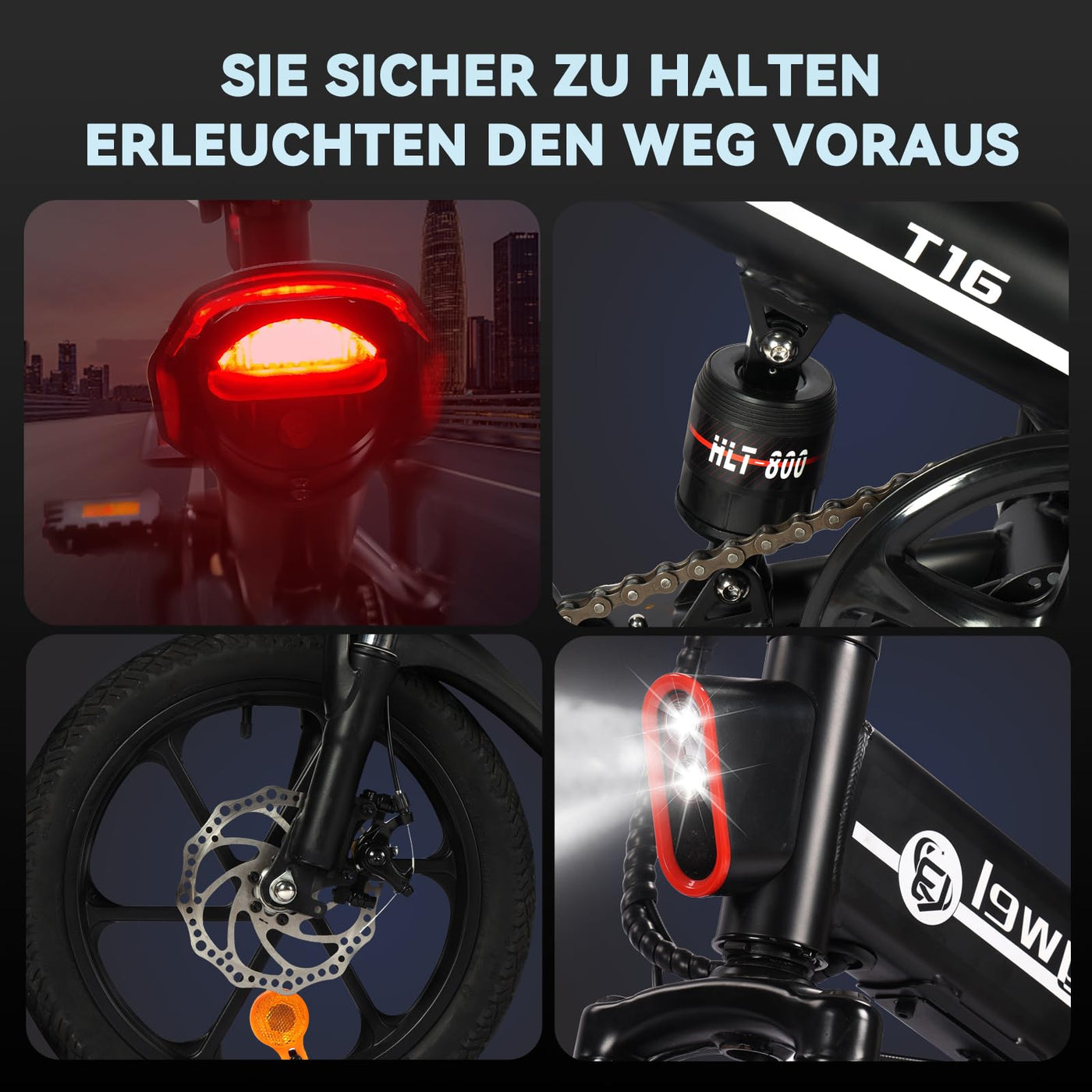 Bodywel T16 Mini E Bike 16 Zoll Elektrofahrrad 250W 36V/10.4AH Akku mit APP Funk Max 55km 4.5 Zoll LED Display Vollfederung für Herren Damen (Blau)