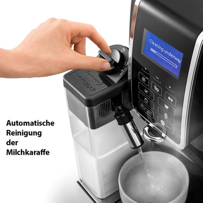 De'Longhi Dinamica ECAM 350.55.B Kaffeevollautomat mit LatteCrema Milchsystem, Cappuccino, Espresso und Kaffee auf Knopfdruck, Digitaldisplay, 2-Tassen-Funktion, Großer 1,8 Liter Wassertank, Schwarz