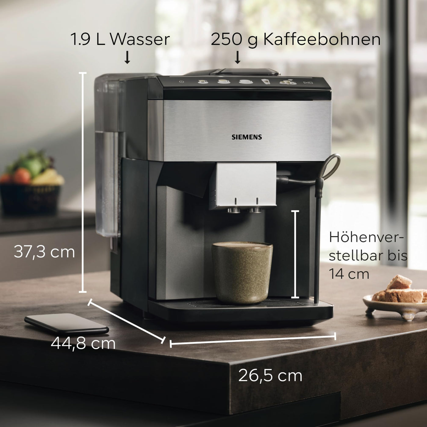 Siemens Kaffeevollautomat EQ500 classic TP516DX3, App-Steuerung, viele Kaffeespezialitäten, Milchaufschäumer, Doppeltassenfunktion, automat. Dampfreinigung, 1500 W, edelstahl/klavierlack schwarz