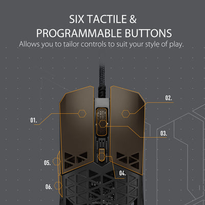 ASUS TUF Gaming M4 Air optische Gaming-Maus (kabelgebunden, beidhändig, 16.000 DPI-Sensor, DPI-Taste, Aura Sync, sechs programmierbare Tasten), schwarz