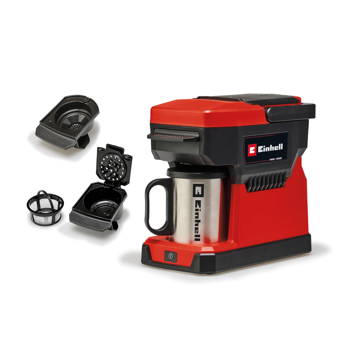 Einhell Akku-Kaffeemaschine TE-CF 18 Li-Solo Power X-Change (18 V, 240 ml Wasserbehälter, für Filterkaffee & Kaffeepads, Tragegriff, inkl. Kaffeetasse mit Deckel, ohne Akku)