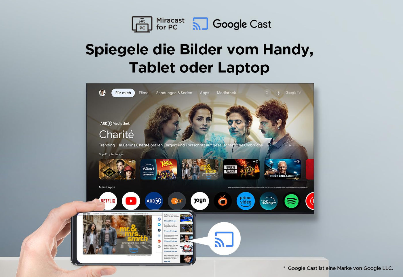 TCL 55V6B 55 Zoll, 4K Ultra HD, HDR TV, Smart TV unterstützt von Google TV (Dolby Audio, Motion Clarity, Sprachsteuerung, Kompatibel mit Google Assistant, Chromecast eingebaut